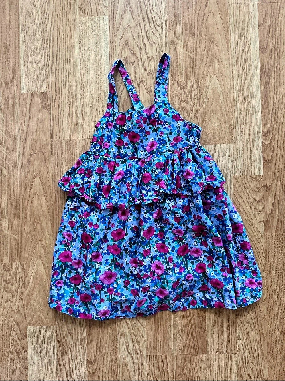 Never Worn! Mayoral Girls Floral Poppy Tiered Dress in Blue & Pink- Sz 5